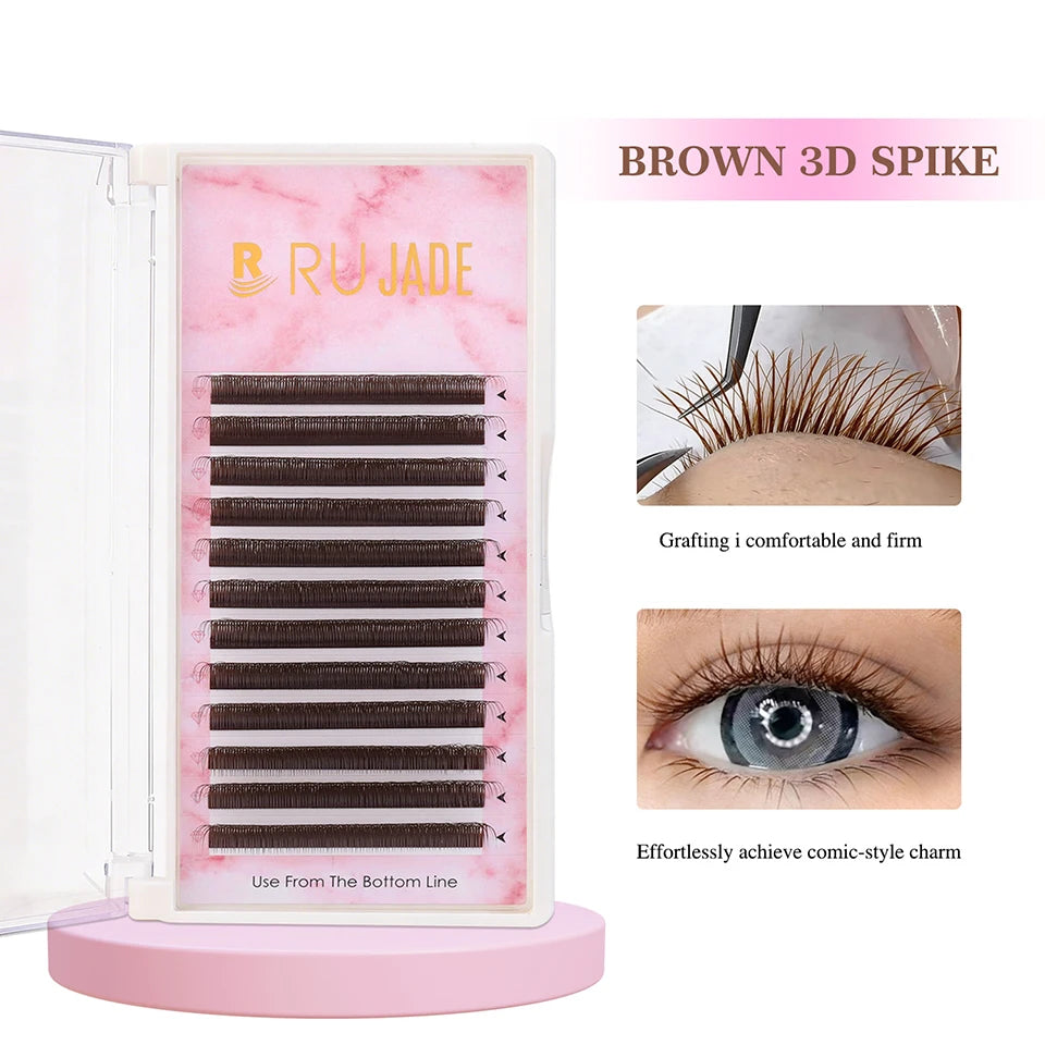 Black/Brown 3DW Lash Premade Fairy Volume Fans Lash Clover Bloom Eyelash Extension Wispy Spike Lash Three-Core Triple Tip Cilios