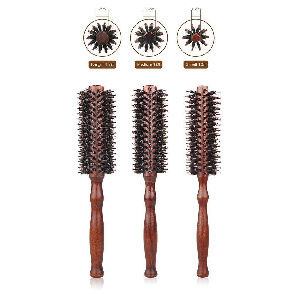 12 Style Wood Handle Round Rolling Brush Straight Twill Hair Comb Boar Bristle Round Barrel Hair Curling Brush Hairdressing Tool