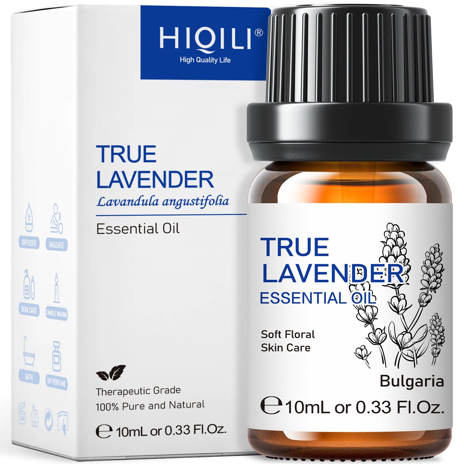 HIQILI 10/30/100ml Single Essential Oil, Lavender/Vanilla/Rose/Basil, Home Fragrance/Diffuser / Humidifier，100% Pure & Natural