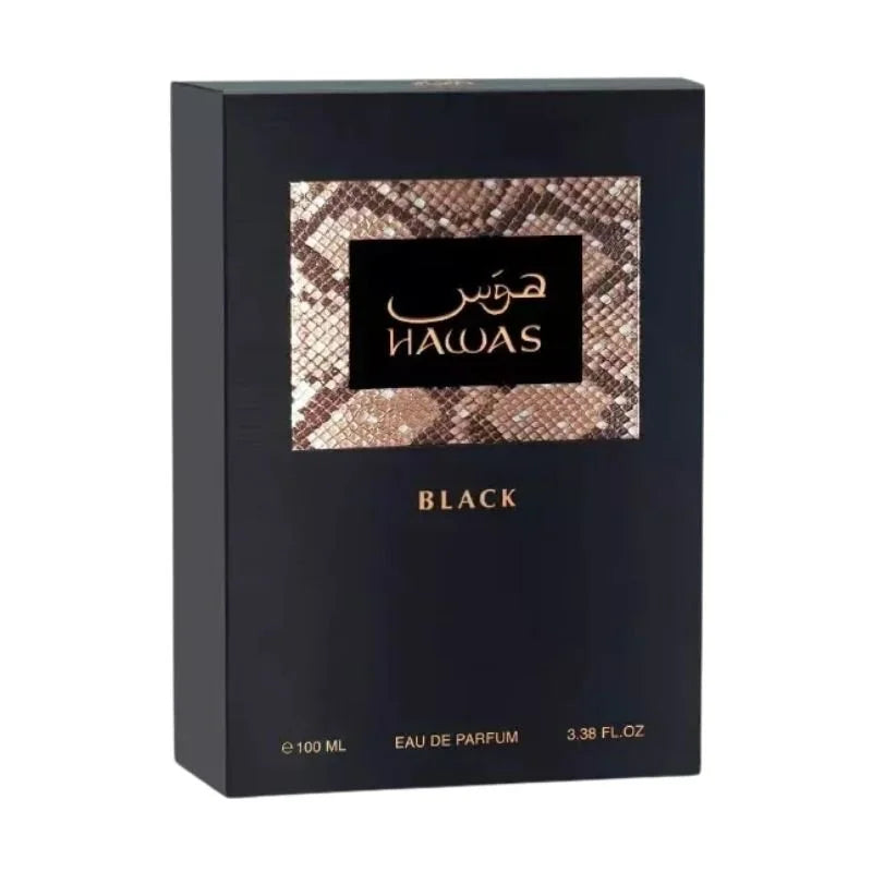Rasasi Hawas Black EDP Spray 100ml Men's Fragrance Black & Gold Bottle Oriental Fougère Scent with Bergamot Lavender Ambergris Perfect Holiday Birthday Gift for Him