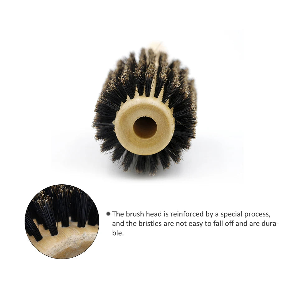 6 Sizes Wood Handle Boar Bristles Round Brush Removable Tail Professional Barber Salon Hairdressing Hair Brush Hair Round Comb