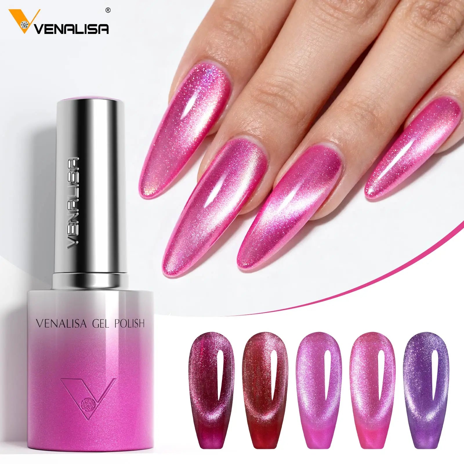 VENALISA 10ml Cat Eye Gel Nail Polish Ultra Sparkle Glitter Gel HEMA FREE TPO FREE Semi Permanent UV LED Soak Off Nail Manicure