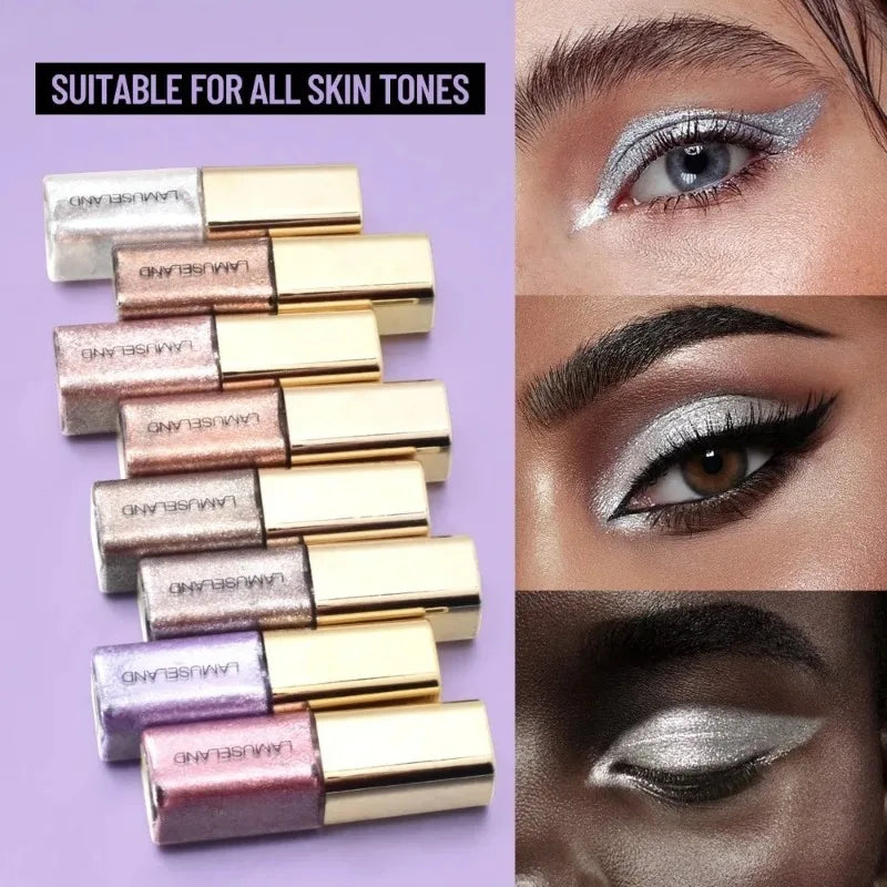 Pearly Liquid Eyeshadow Natural Smokey Silver Shimmer Glitter Diamond Eye Shadow for Eyelid Waterproof Beauty Highlighter Makeup
