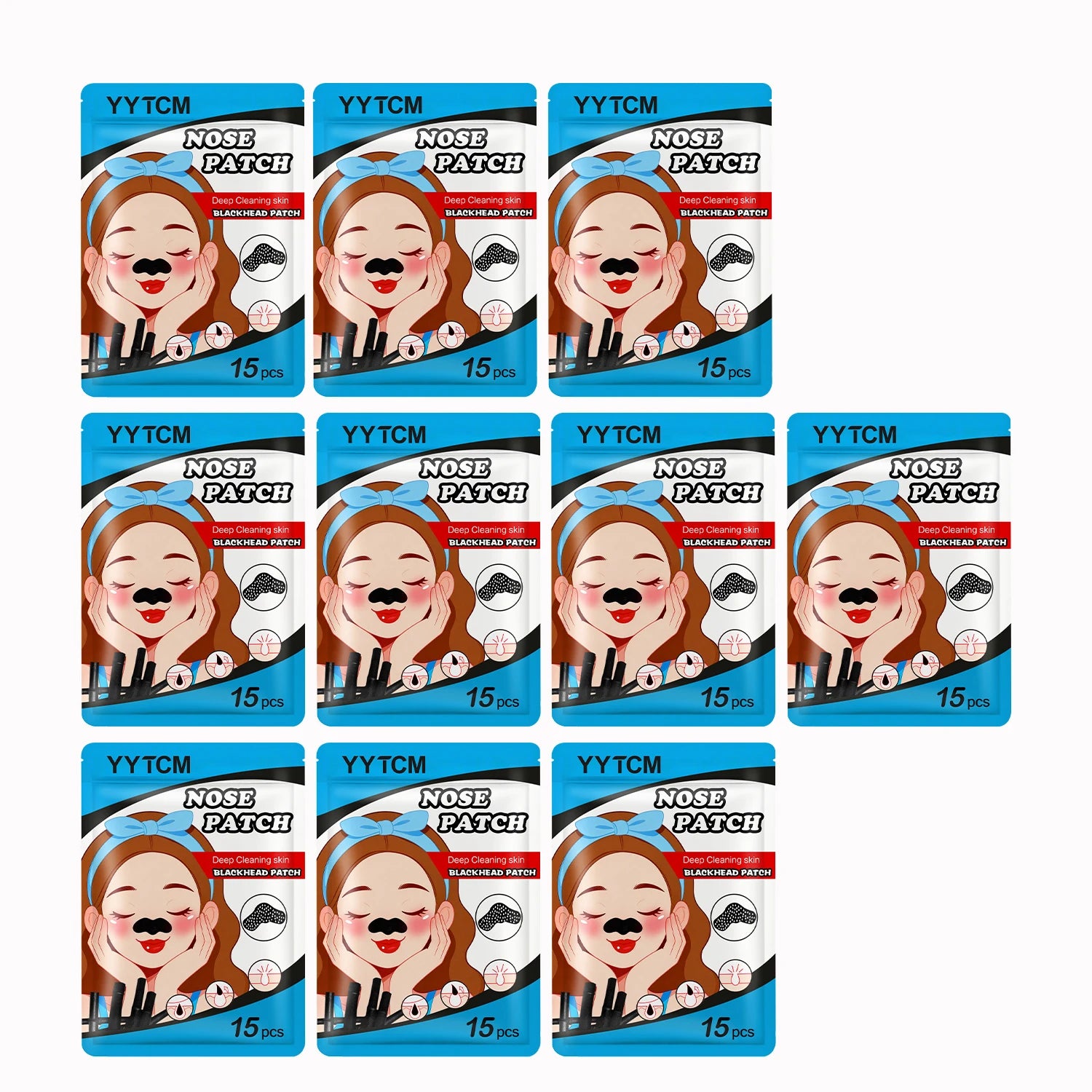Blackhead Nose Patch, Charcoal Face Nose Mask Deep Cleansing Blackhead Removal Comedone Peel Off Mask 15Pcs/Bag