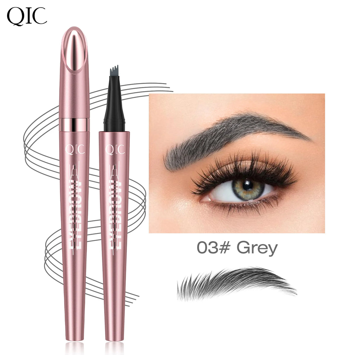 QIC Waterproof Microblading Eyebrow Pen - 4 Split Head, Natural Look Brow Makeup in 6 Colors for All Skin Types