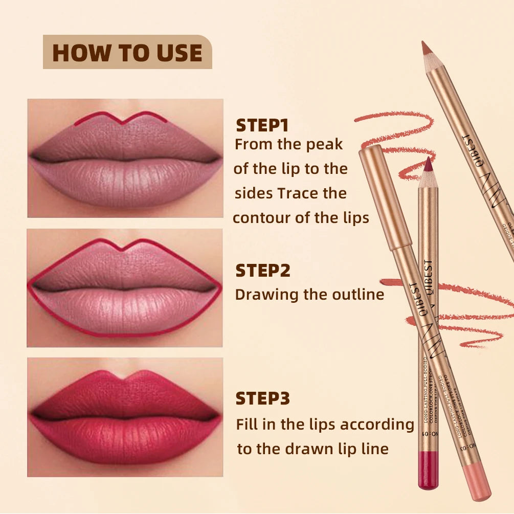 QIBEST 12 Colors Lip Pencils Matte Lipliner Pencil Waterproof Lipstick Lip Liner Pen Smooth Nude Lipstick Pens For Lips Makeup