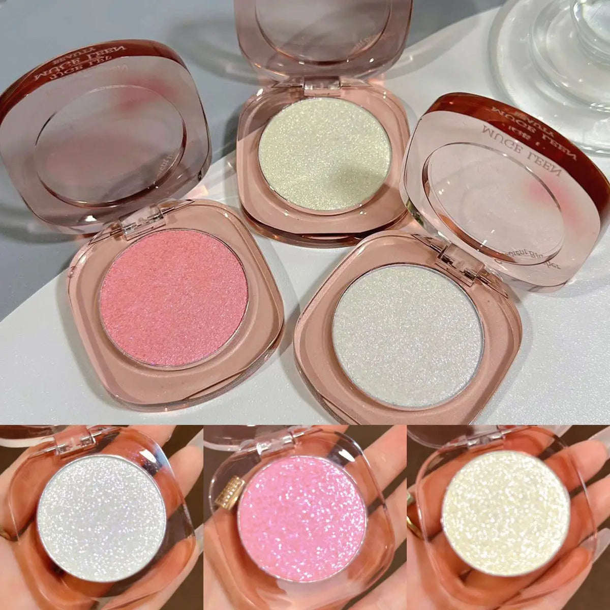 Vientiane Highlighter Powder Palette with Fine Shimmer and Diamond-like Highlights and Contour Powder,Creamy Mousse Texture