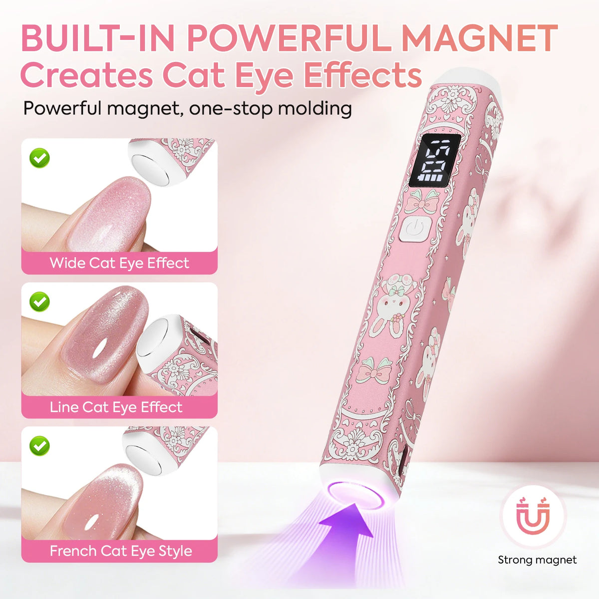 5-in-1 Cute Rabbit UV Nail Lamp Stand, Rechargeable LED Light with 3 Timer Modes, Foldable Stand for Cat Eye & Rhinestone Nails