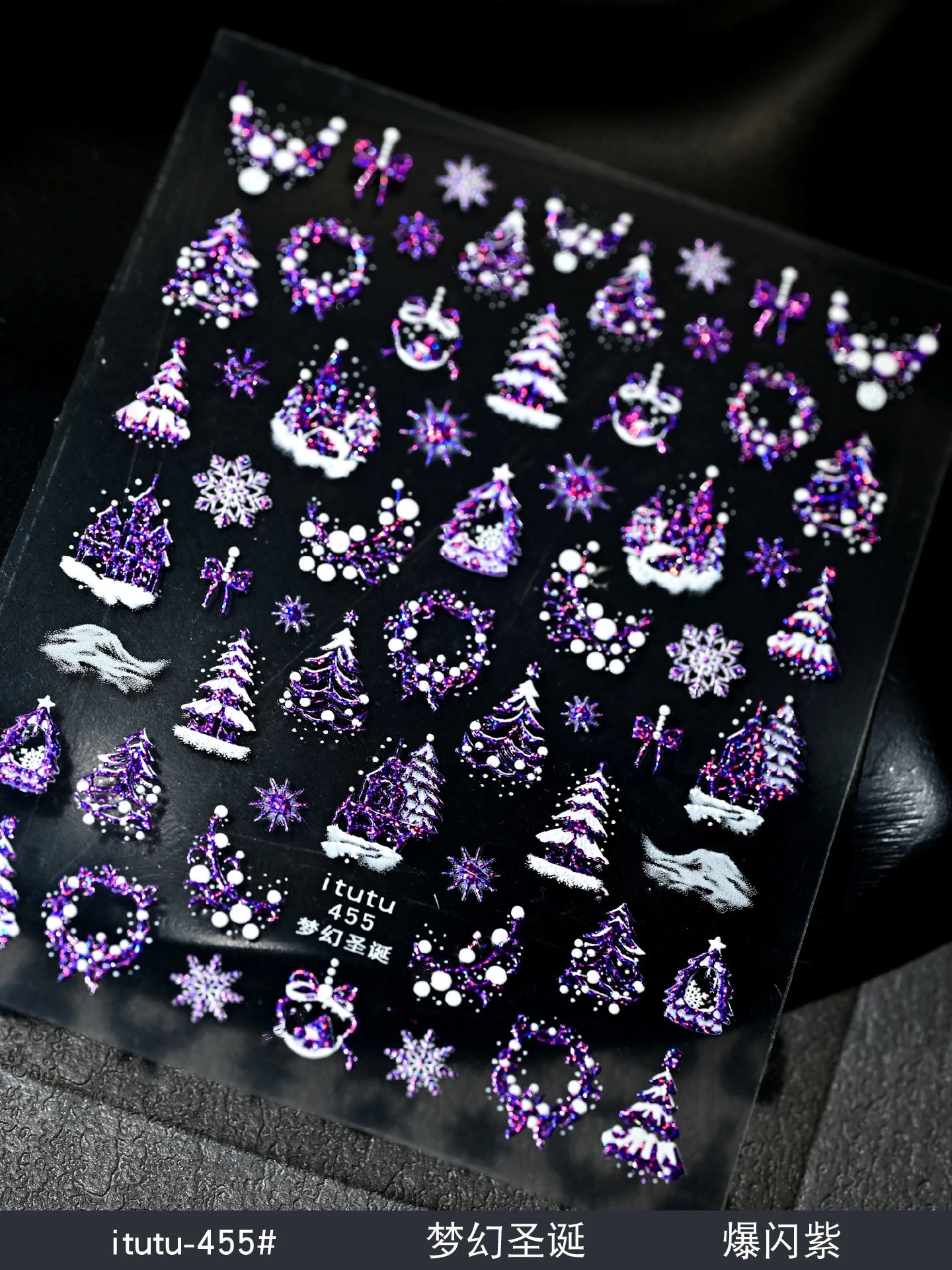 1pc 5D Gold Snow Christmas Tree Wreath Nail Art Stickers Bow Crystal Ball Pendant Winter Nail Decals New Year Xmas Nail Decorati