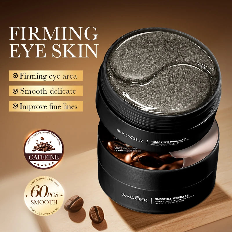 60pcs SADOER Caffeine Crystal Collagen Eye Mask Anti Dark Circles Ant -Aging Anti Wrinkles Moisturizing Eye Patches Skin Care