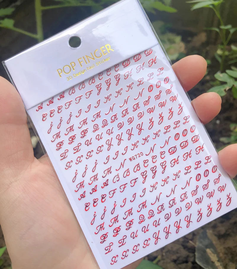 New Roman 26 English Alphabet Number 3D Self-adhesive Nail Art Decal Sticker Word Small Letter Nail Tattoos Decal Stickers