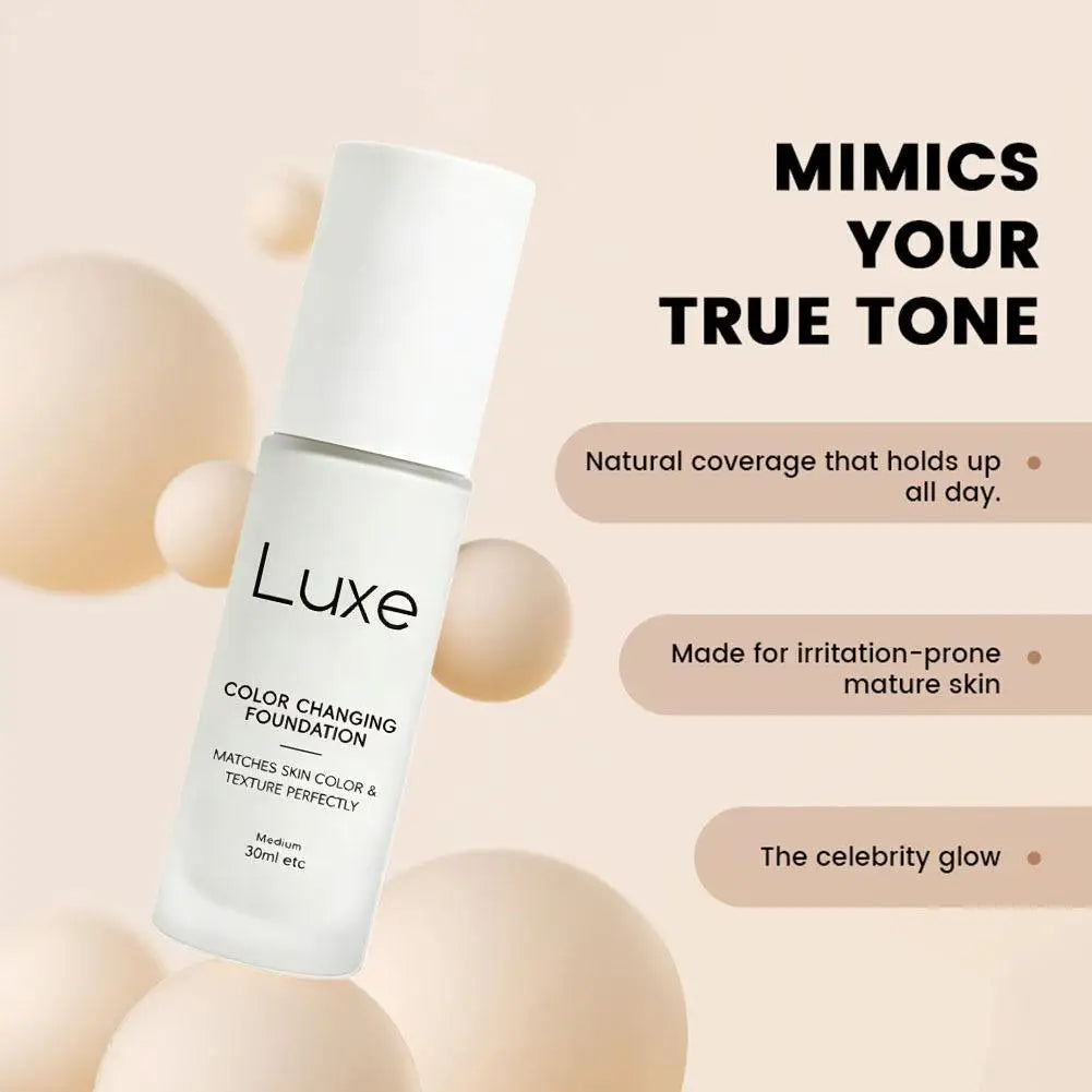 Luxe Color Changing Foundation Waterproof Sweat Proof Hydrating Tinted Sunscreen Matching Full Coverage Liquid Foundation