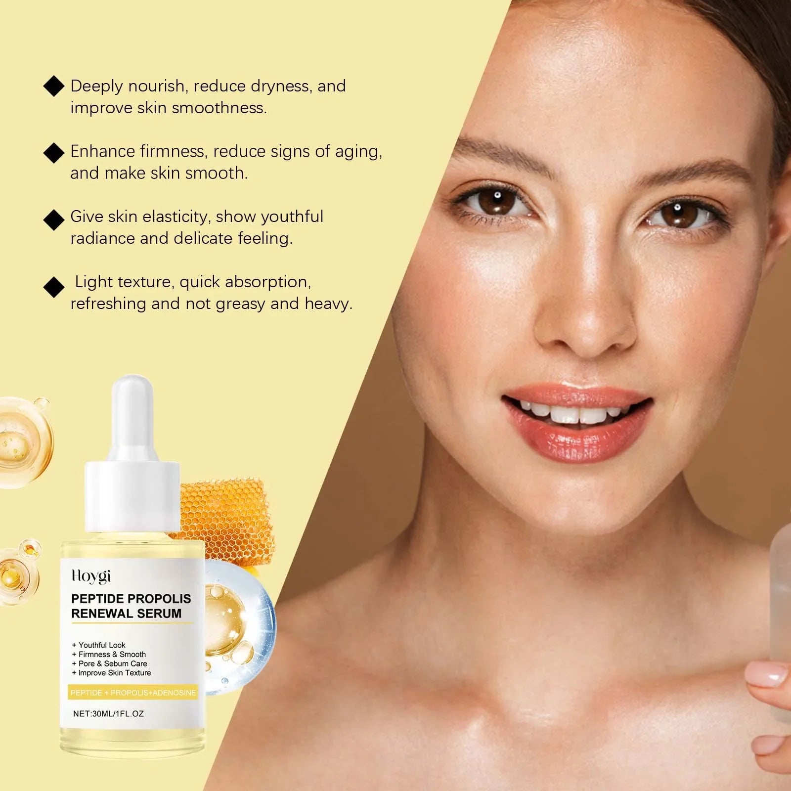 Peptide Propolis Renewal Serum Adenosine Wrinkles Fine Lines Removal Pores Sebum Cleasing Hydrating Face Glow Boosting Essence