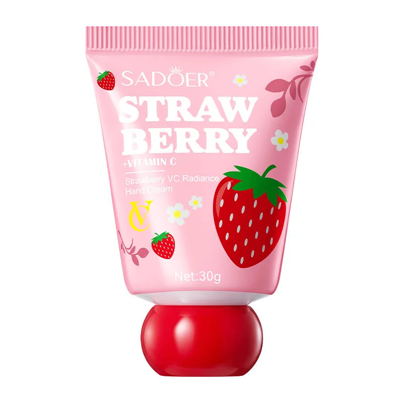 Strawberry VC Hand Cream - 30g Brightening Moisturizer for Winter, Repairs Dry Cracked Skin, Lightweight Fast Absorbing Formula