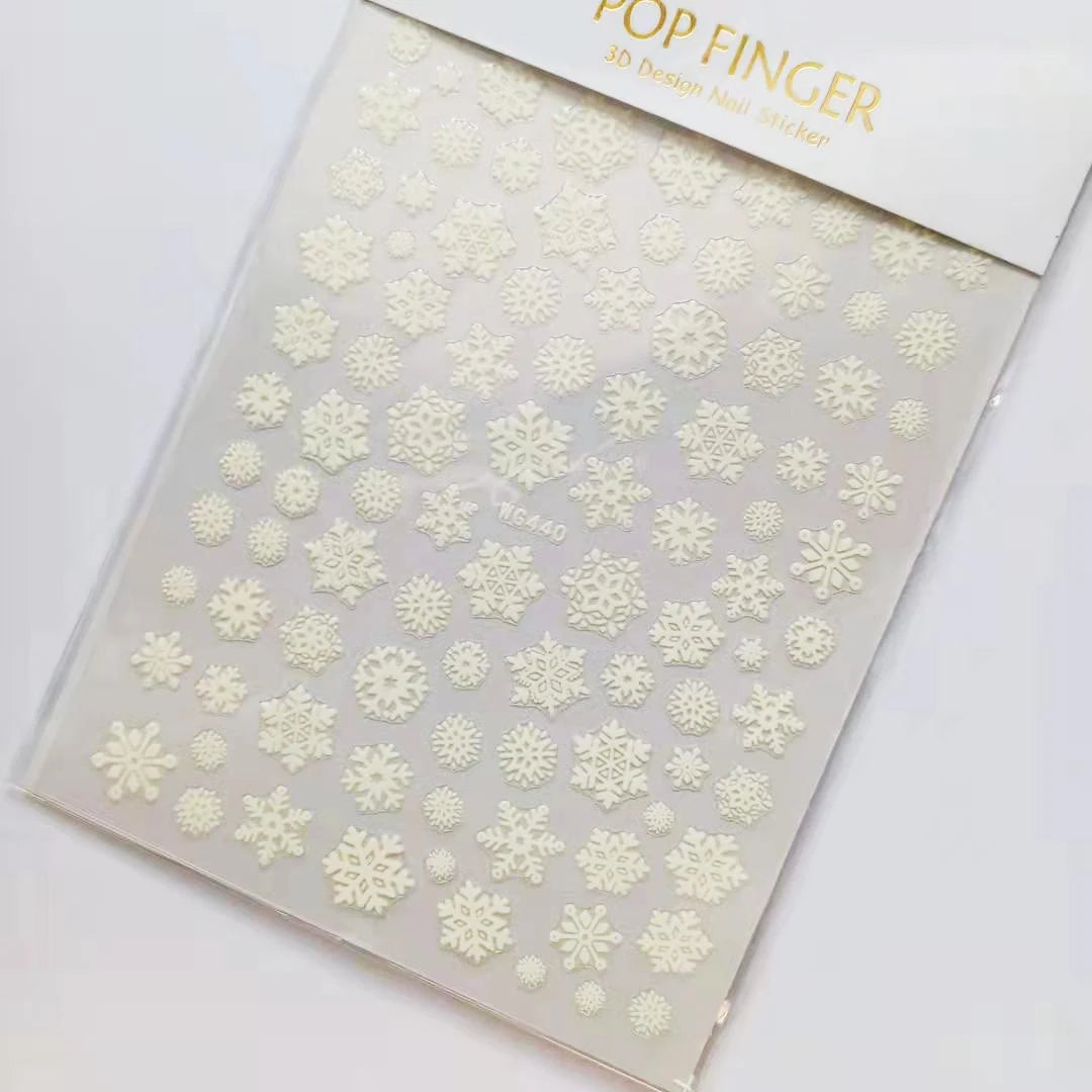 Sliver Bronzing 3D Christmas Nail Art Decoration Sticker Sparkly White Colorful Glitter Geometry Snowflake Winter Slider Foil
