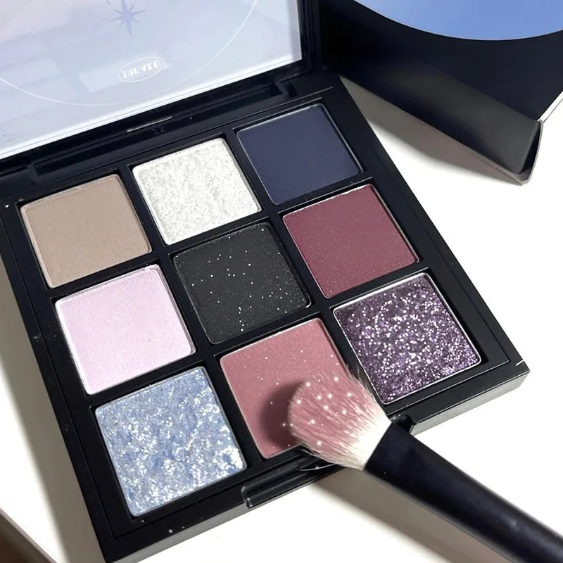 9 Colors Punk Smokey Matte Glitter Eyeshadow Palette Shimmer Eye Shadow Makeup Palette Cool Toned Gray Black Eye Pigment Palett