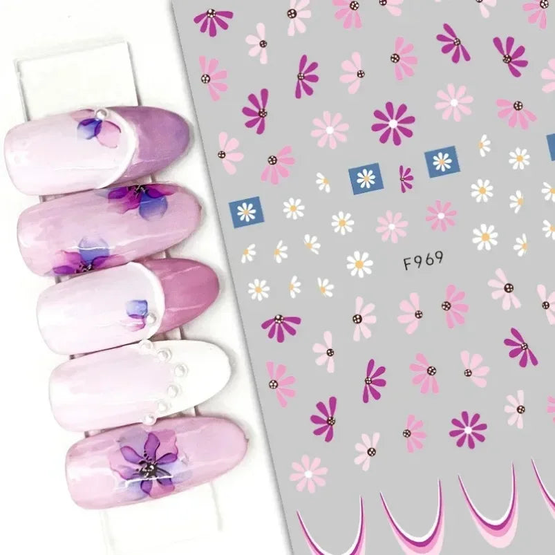Cherry Blossom 3D Nail Stickers White Flower Petals Nail Art Decals Elegant Wedding Design Spring Sakura Manicure Slider Decor