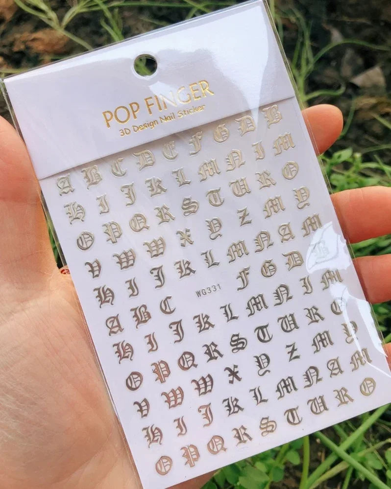 Numbers Decals Roman 26 English Alphabet 3D Self-adhesive Nail Art Decal Sticker Word Small Letter Nail Tattoos Decal Stickers