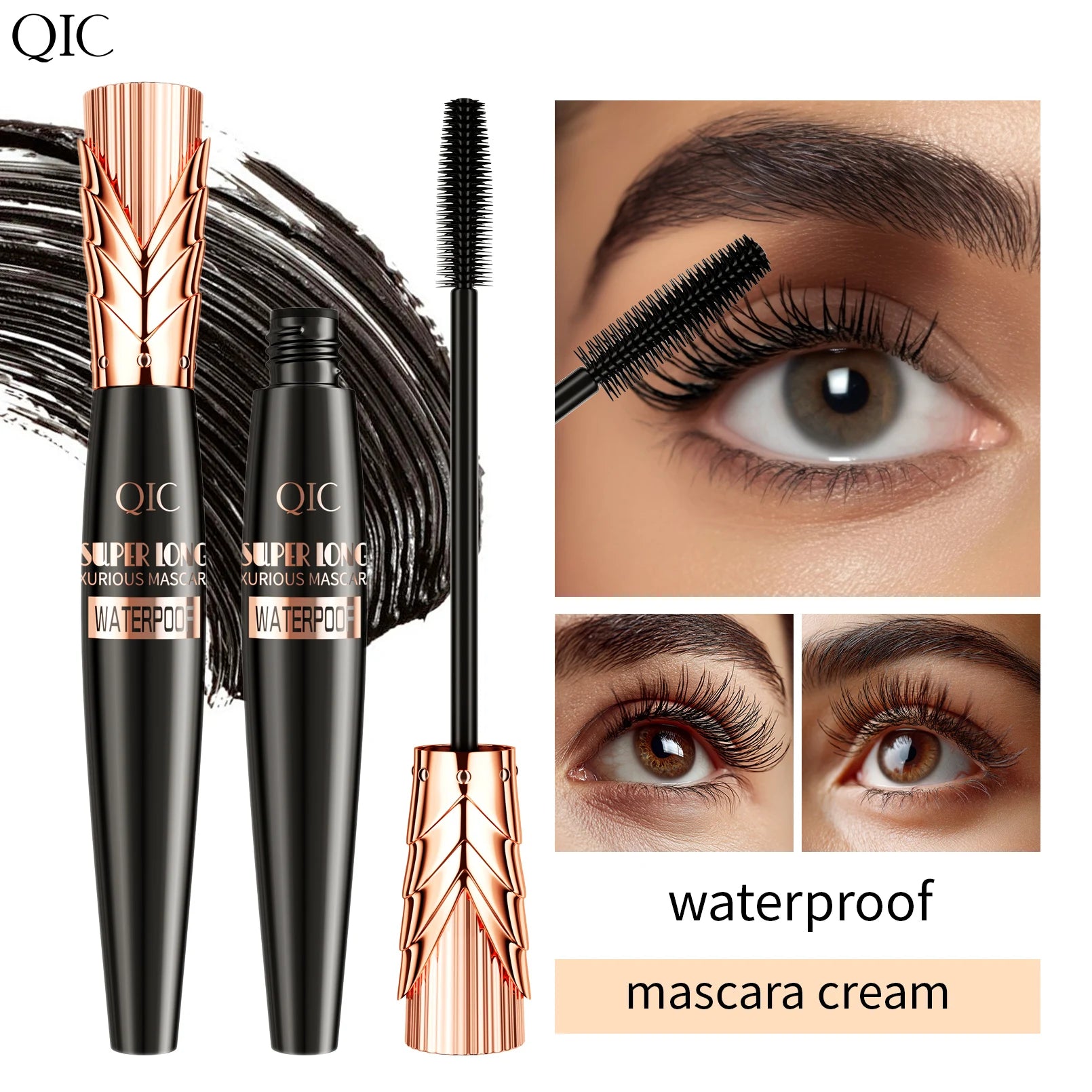 5D Black Waterproof Mascara Lengthens Eyelashes Extension Thick Silk Fiber Mascara Female Makeup Eye Cosmetics Tools for Gifts