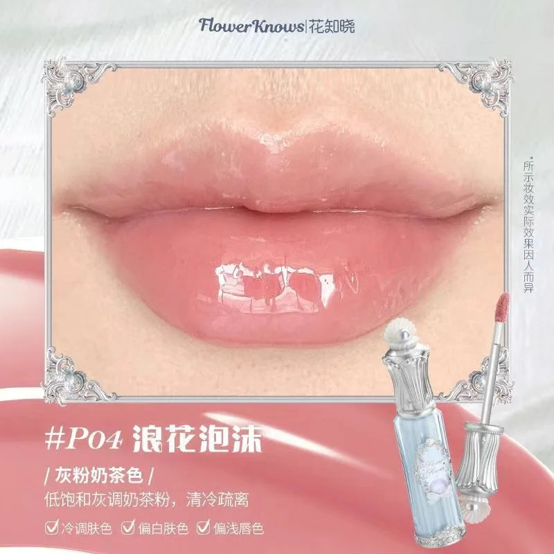 Flower Knows Moonlight Mermaid Clear Lip Gloss Collection Gemstone Lip Glaze Nourishing Mirror Lip Plumber Gloss Makeup 3.5ML