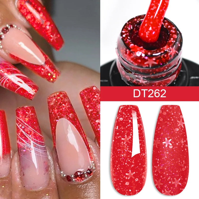 MEET ACROSS 7ml Dark Color Glitter Top Coat Gel For Nails Brocade Powder 2 In 1 Chameleon Nail Art Gel Varnish Manicure