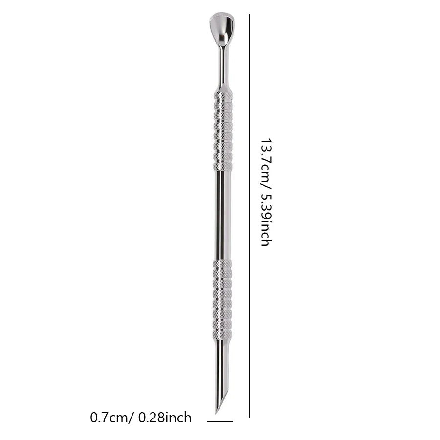 Double-Head Angled Hoof Cuticle Pusher, Stainless Steel Bevel Nail Art Pusher Manicure Stick