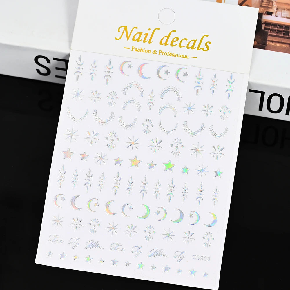 1pcs Star-Themed Nail Art Stickers 3D Self-Adhesive Plastic Decals With Glitter Finish Anime Rectangle Shape Ideal For DIY Nails
