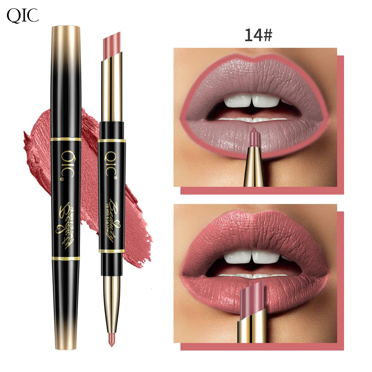 QIC Lipstick Lipliner Pen Matte Velvet Lip Liner Pencil Contour Makeup Sexy Red Lip Stick Long Lasting Cosmetics