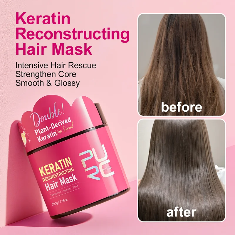 PURC Keratin Reconstructing Hair Mask Plant-derived Keratin Deep Repair Strengthen Rebuild Smooth Glossy Damaged Hair Treatment