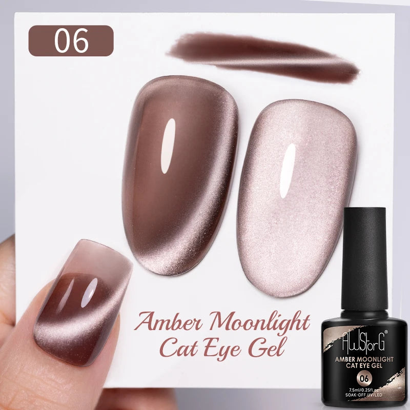 AWStorG Intense Rainbow Cat Eye Gel 5ml Holographic Laser Magnetic Nail Gel Soak Off UV LED Gel Polish Shiny Rainbow Manicur