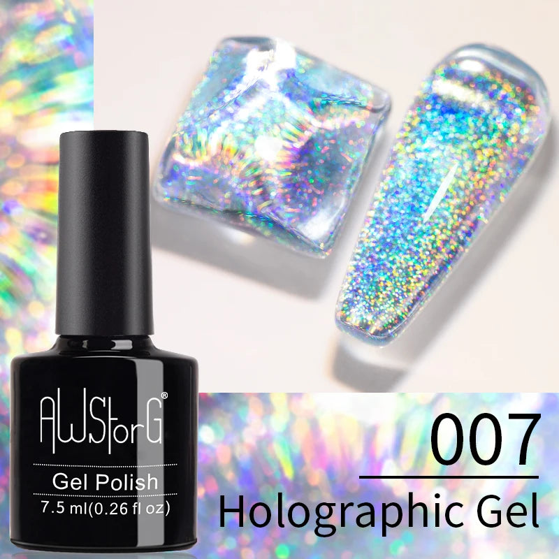 AWStorG Intense Rainbow Cat Eye Gel 5ml Holographic Laser Magnetic Nail Gel Soak Off UV LED Gel Polish Shiny Rainbow Manicur