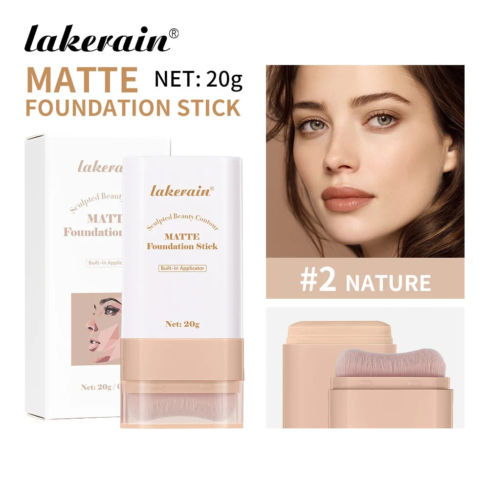 Lakerain Matte Foundation Stick Powerful Coverage Brighten Skin Tone Not Easy Melt Lightweight Smooth Texture Foundation Stick