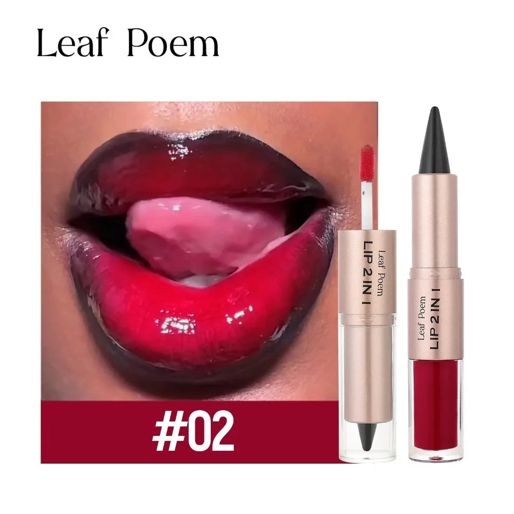 Pink Brown Tapered Lip Liner Contour Pencil Double Head Mirror Plumping Lip Glaze Crystal Lip Gloss Sexy Red Lips Tint Makeup