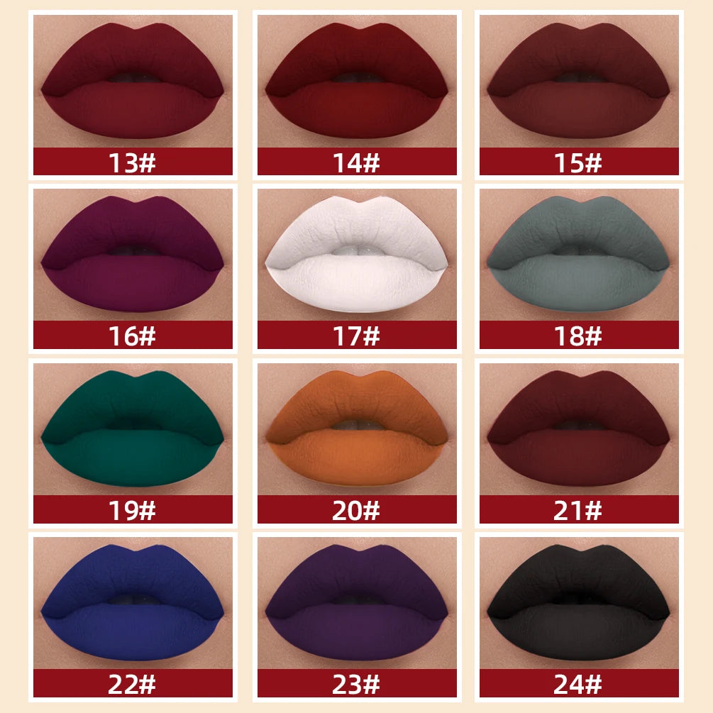 QIBEST Sexy Lipgloss Lasting Velvet Matte Lip Gloss Liquid Lipstick Makeup Women Beauty Nonstick Cup Waterproof Red Lipstick