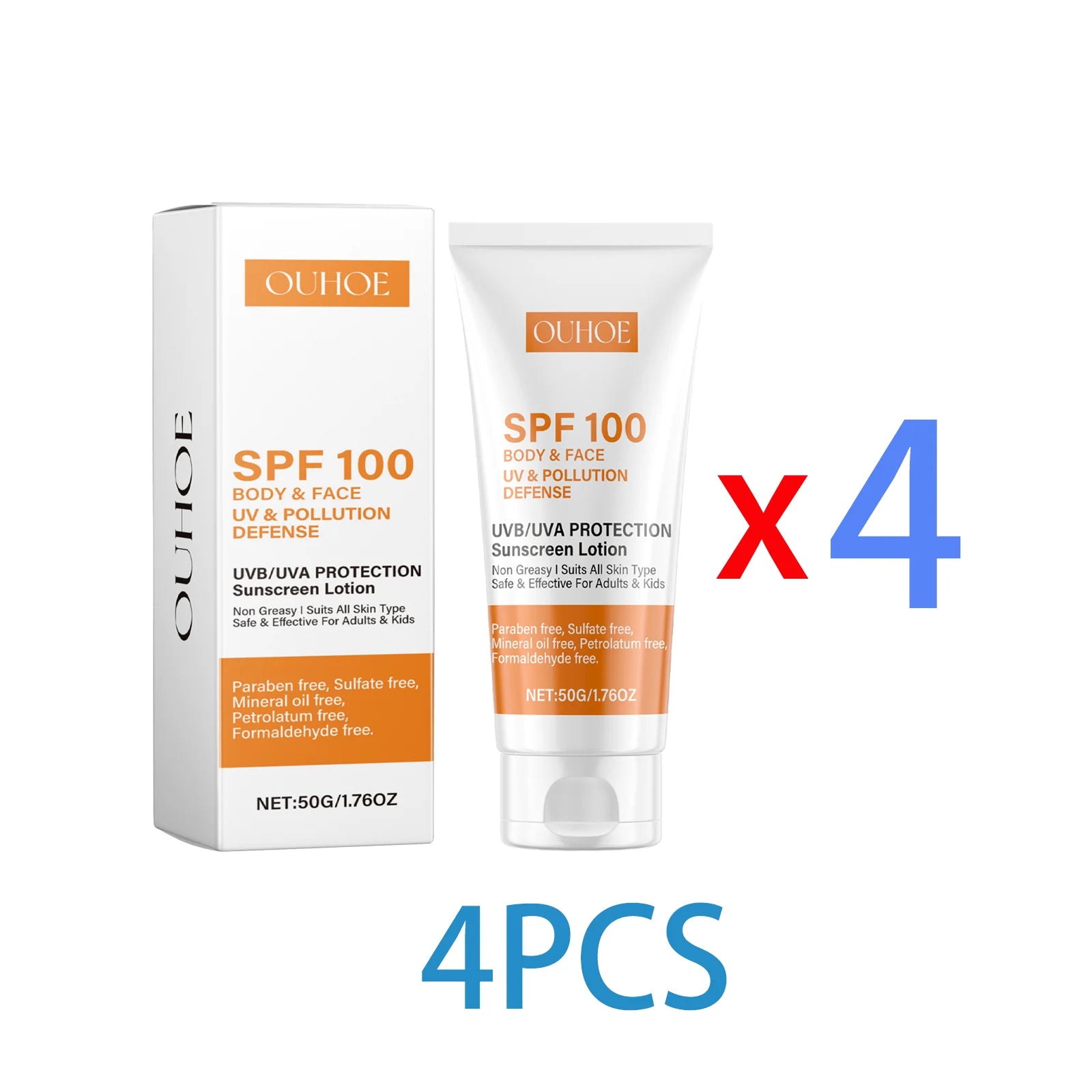 Ouhoe Body and Face Sunscreen Cream SPF 100 Protection UVA UVB Blocker Non Greasy Daily Defense for Summer Outdoor Beach Use 50g