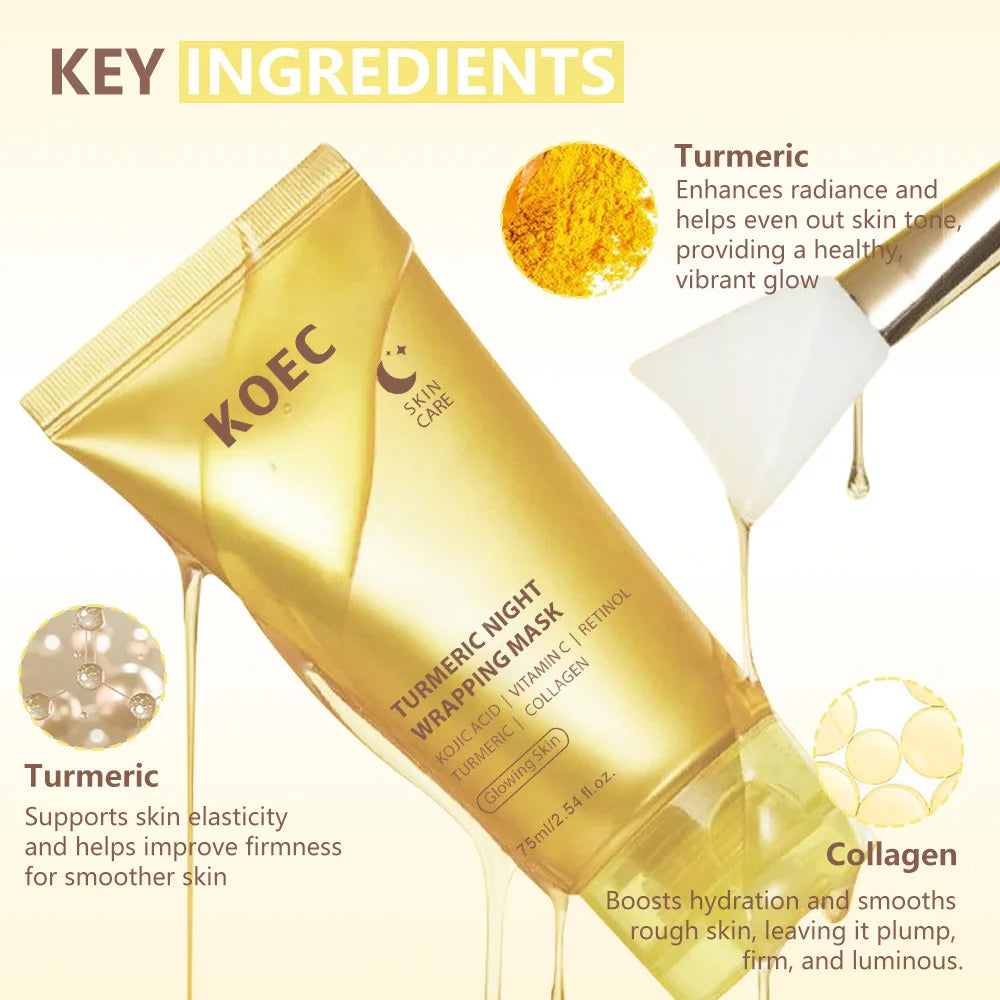 Korean Collagen Night Wrapping Peel-off Mask Turmeric VC Collagen Tear Facial Mask Moisturizing and Applying  | Free Brush win