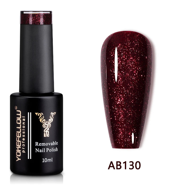 2024 New YOKEFELLOW 10ML Reflective Glitter Gel Nail Polish Soak Off UV Gel Varnish Colorful Nail Gel Polish For Manicure