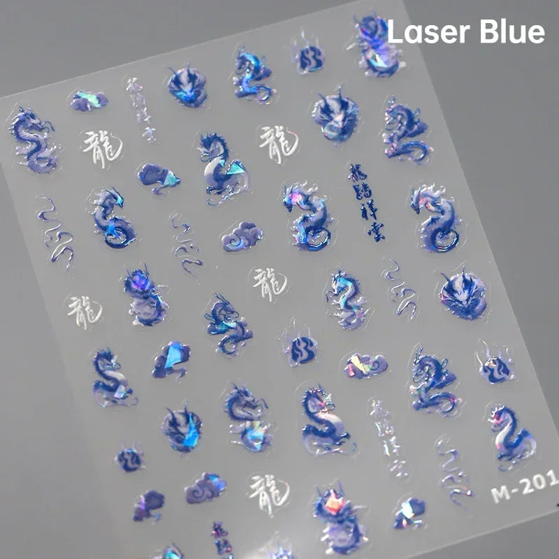 5D Kawaii Ink Wash Fairy Fox Dragon Loong Nail Art Stickers Cartoon Star Animals Backglue Nail Decoration Decals Accessories