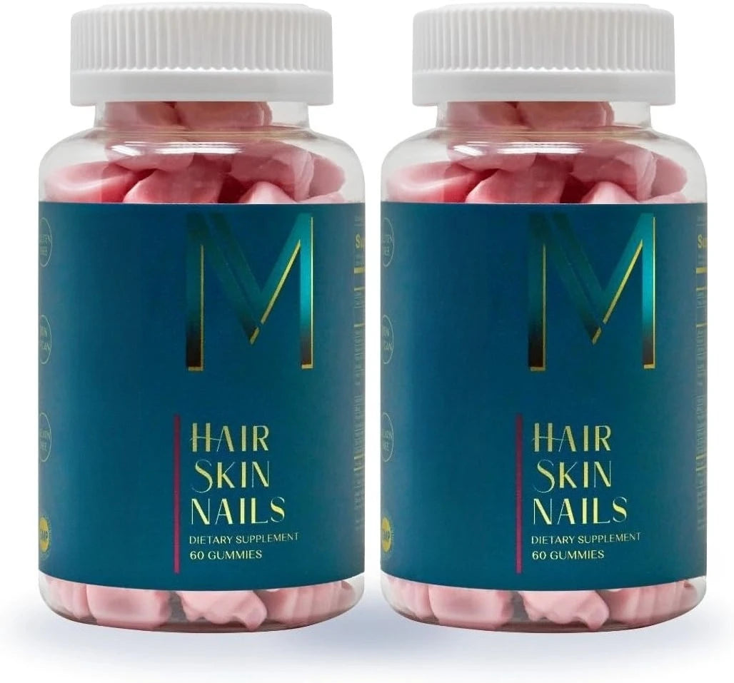 Hair Skin Nails Gummies with Biotin and Zinc, Vitamins A C D2 and E, plus B6 and B12 for radiant healthy skin, 60 Gummies
