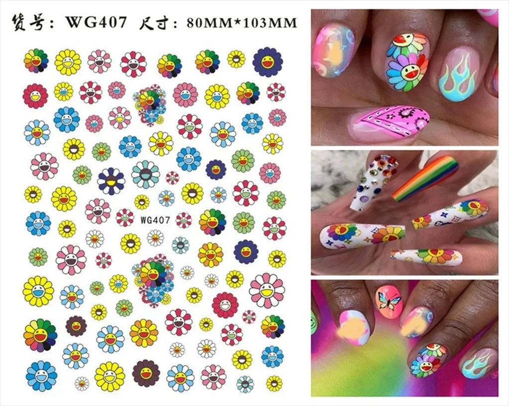 3D Yellow Smile Nlail Art Stickers Nail Decals for Nails Smile Face Manicure Japanese Design DIY Cute Nail Decals Accessories