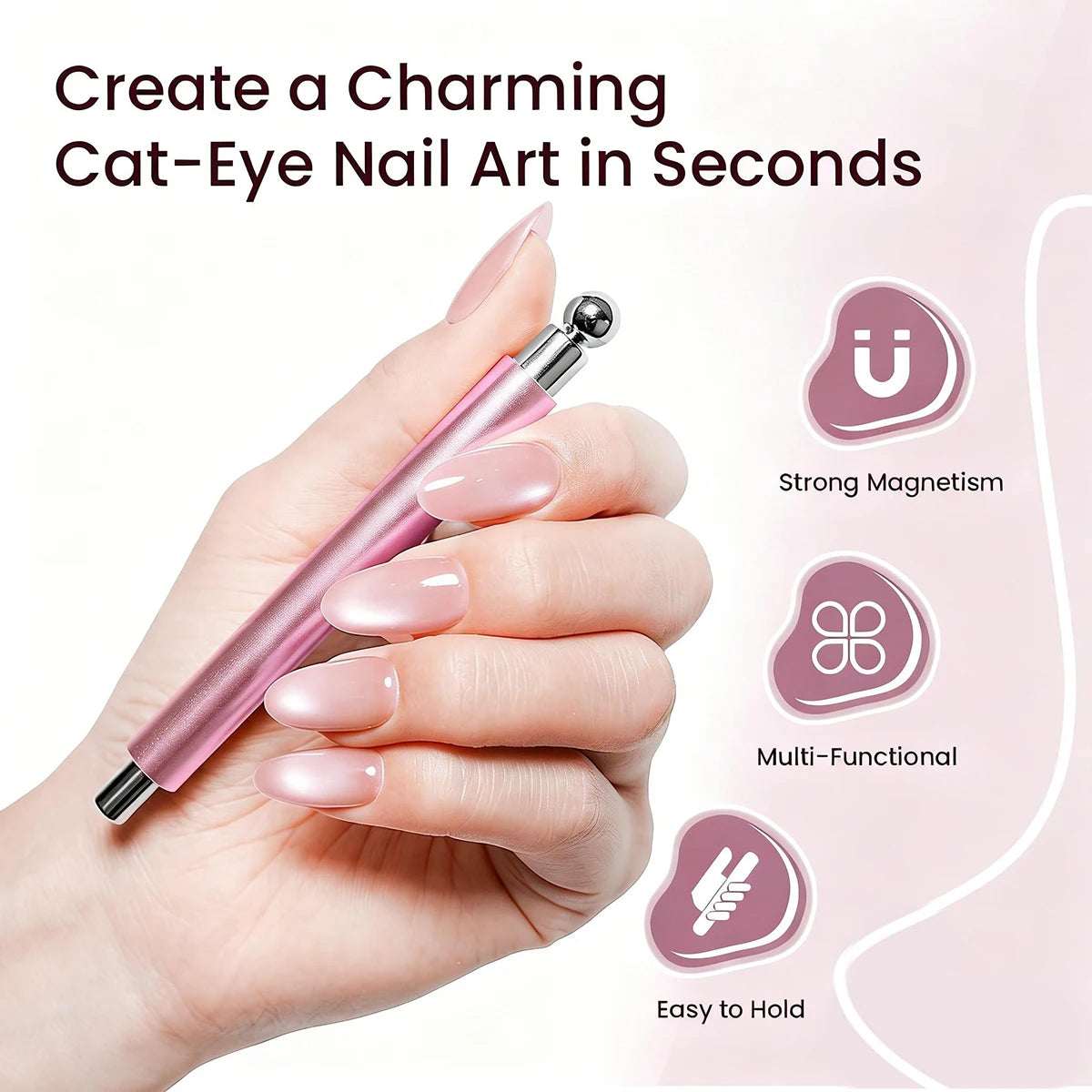 LINMANDA 3 In 1 Dual Headed Cat Eye Nail Art Magnetic Stick Multifunctional Nail Art Magnet Design Tool Suitable for Home DIY