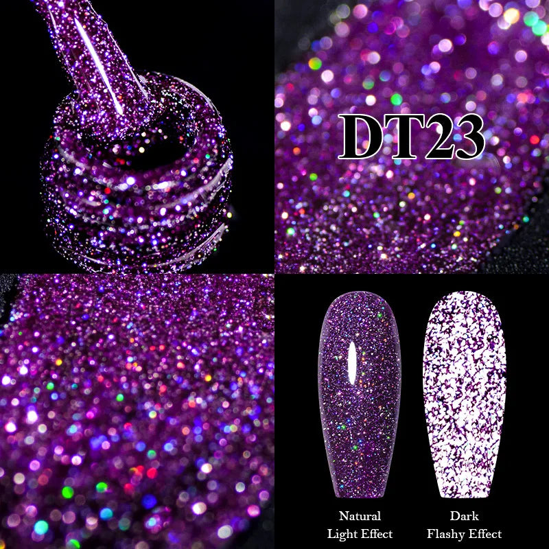 MEET ACROSS 7ml Reflective Glitter Gel Nail Polish Pink Green Purple Sparkling Soak Off UV Gel Polish for Manicure DIY Nail Art