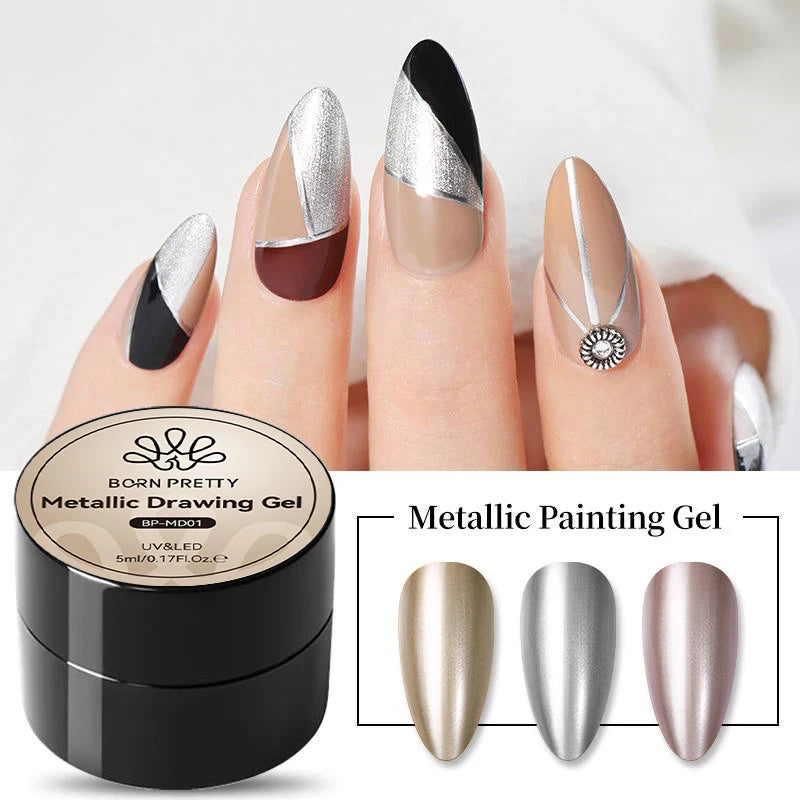 BORN PRETTY 5ML Super Silver Metallic Gel Nail Polish Mirror Metal Effect Painting Gel Chrome Varnis Semi Permanent for Nail DIY