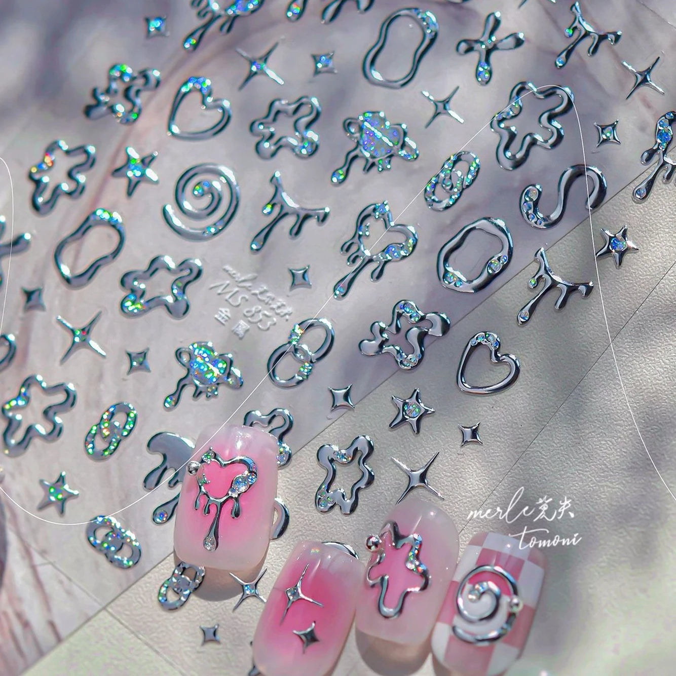 Geometric Lines Star Love Heart Chain Silver Gold Lava Letter Flower Growth Ring Number 5D DIY Nail Art Stickers Manicure Decals