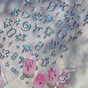 Geometric Lines Star Love Heart Chain Silver Gold Lava Letter Flower Growth Ring Number 5D DIY Nail Art Stickers Manicure Decals