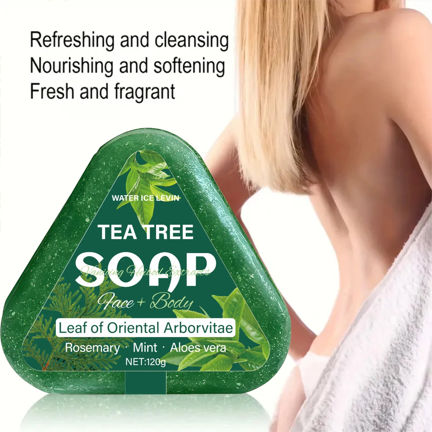 Tea Tree Soap (Face+Body): Oriental Arborvitae Leaf, Rosemary/Mint/Aloe, Gently Hydrates All Hair Types