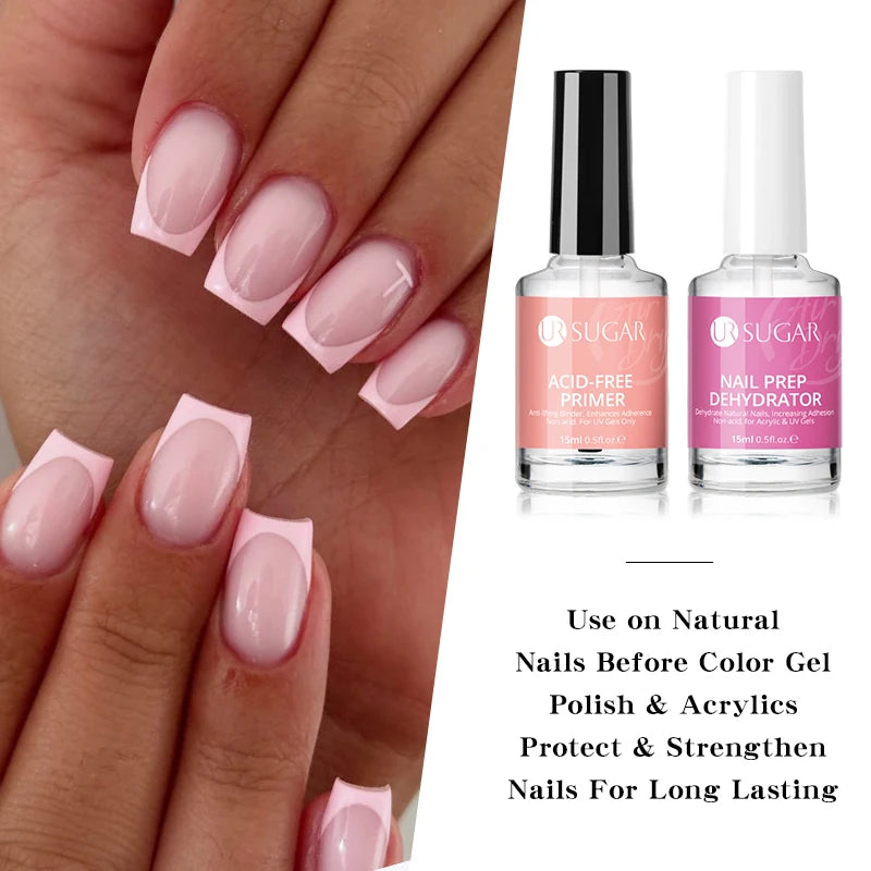 UR SUGAR 15ml Nail Dehydrator and Primer Acid Free Natural Dry Nail Prep for Acrylic and UV Gel Nail Polish Superior Bonding Set