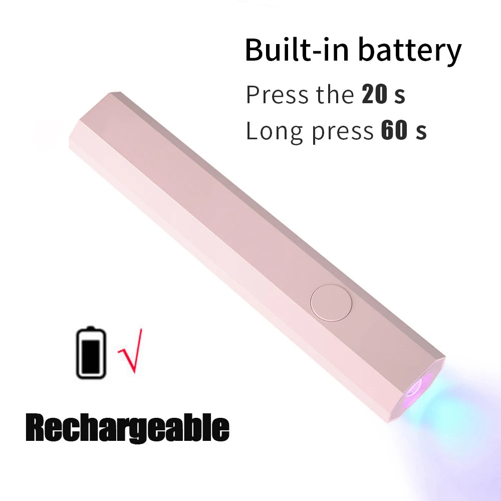 YIKOOLIN Rechargeable Handheld UV LED Nail Lamp 3W Portable Mini Gel Polish Dryer 2 Timer Setting USB Charging Manicure Tool Hom