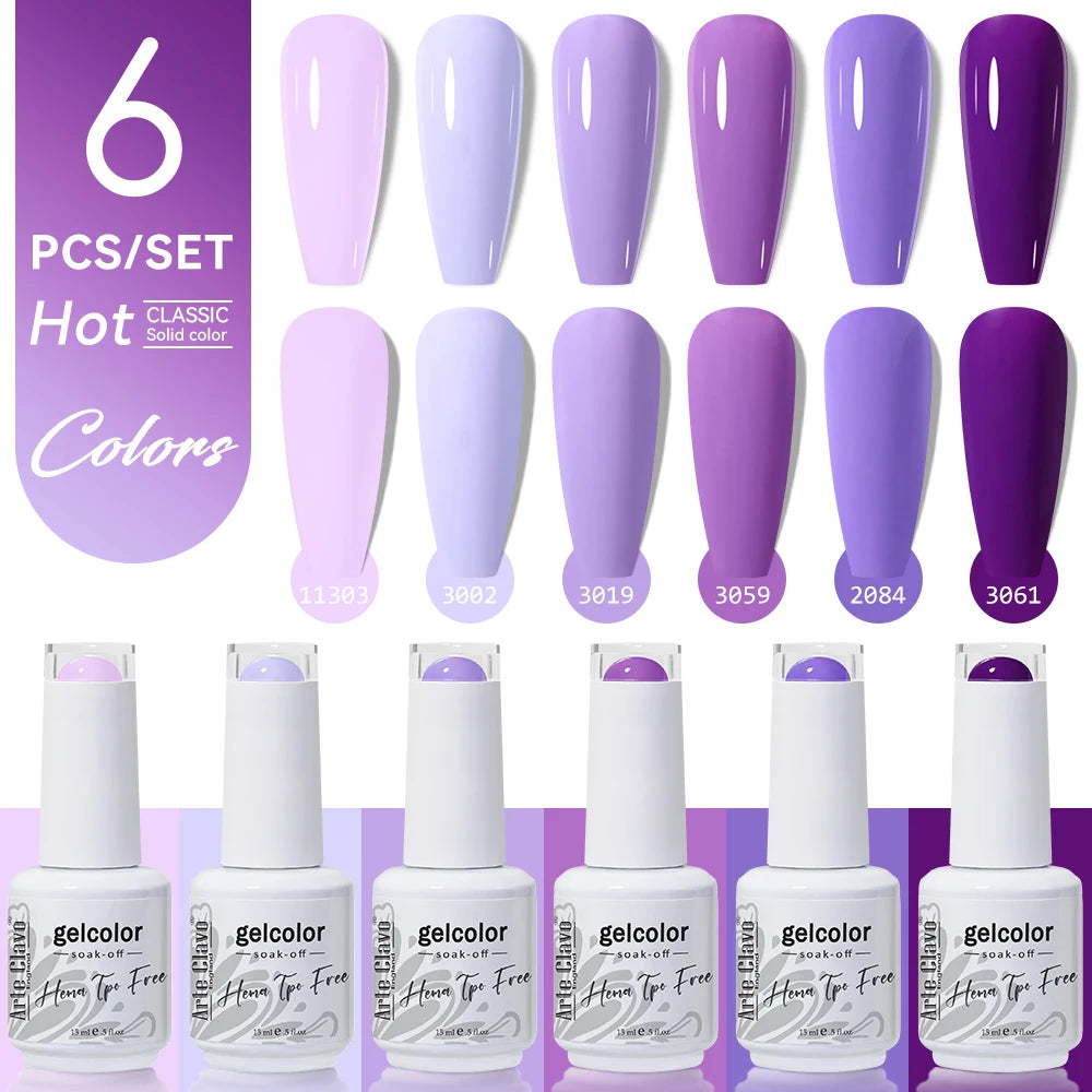 Arte Clavo 15ml Gel Polish Set 6PCS HEMA TPO Free Soak Off UV LED Nail Varnish Kit Long Lasting Manicure Gel for Nail Art Salon