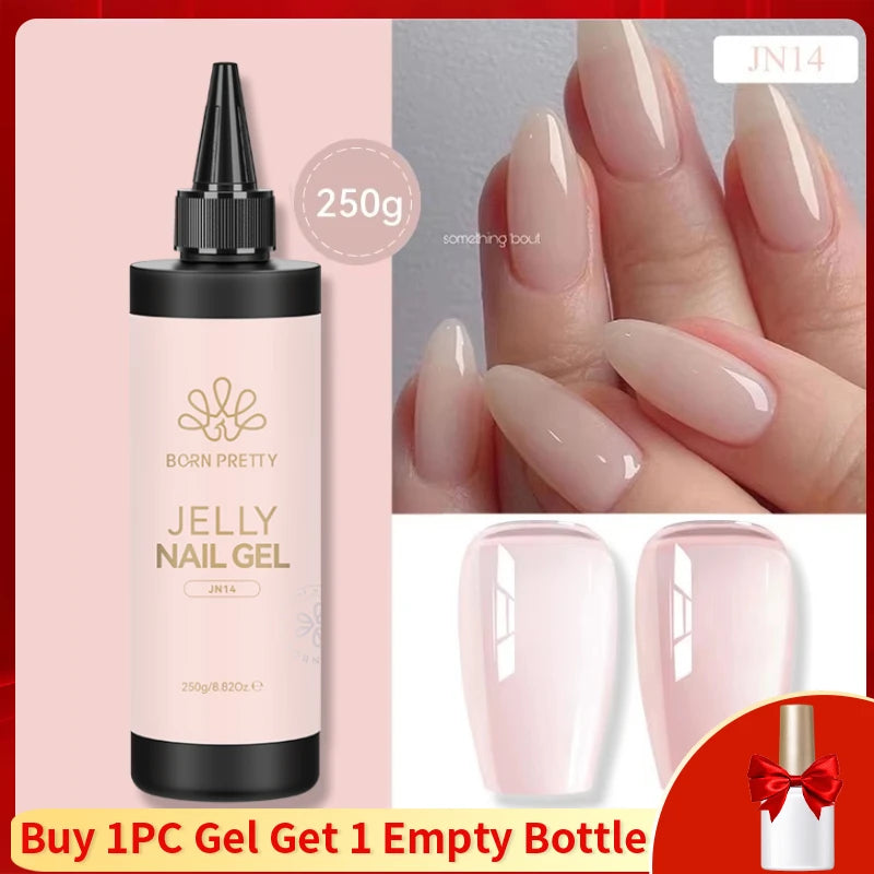 BORN PRETTY 250g Super Top Coat Base Gel Soak off UV LED Drying Long Lasting Semi Permanent Jelly Nude Pink Gel Nail Polish